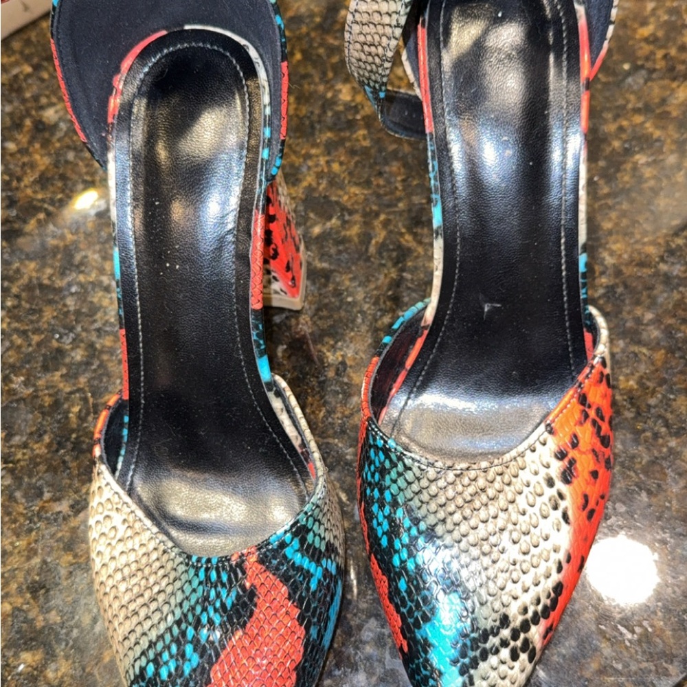 Colorful Snakeskin Pattern Women's Heels